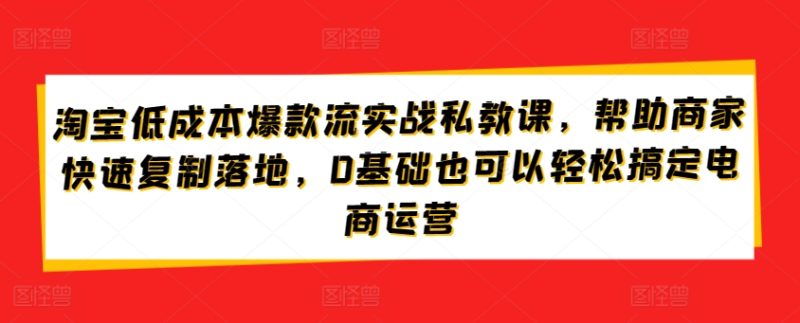 淘宝低成本爆款流实战私教课，帮助商家快速复制落地，0基础也可以轻松搞定电商运营跨境课程-外贸教程-精品网课-电商运营课库课堂