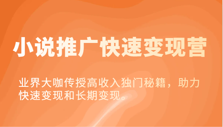 小说推广快速变现营-业界大咖传授高收入独门秘籍，助力快速变现和长期变现。跨境课程-外贸教程-精品网课-电商运营课库课堂