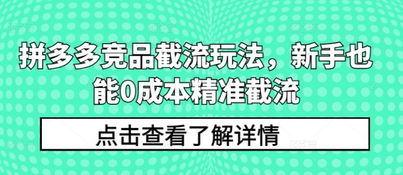 拼多多竞品截流玩法，新手也能0成本精准截流跨境课程-外贸教程-精品网课-电商运营课库课堂