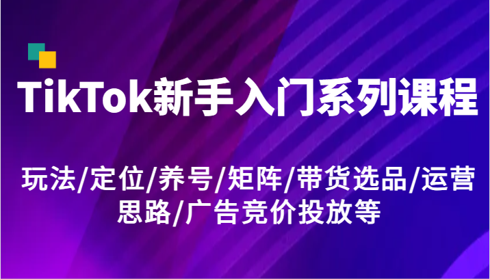 TikTok新手入门系列课程，玩法/定位/养号/矩阵/带货选品/运营思路/广告竞价投放等跨境课程-外贸教程-精品网课-电商运营课库课堂