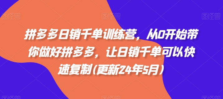 拼多多日销千单训练营，从0开始带你做好拼多多，让日销千单可以快速复制(更新24年5月)跨境课程-外贸教程-精品网课-电商运营课库课堂