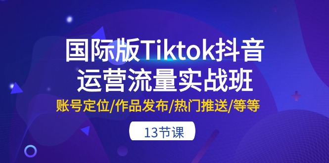 国际版Tiktok抖音运营流量实战班：账号定位/作品发布/热门推送/等等-13节跨境课程-外贸教程-精品网课-电商运营课库课堂