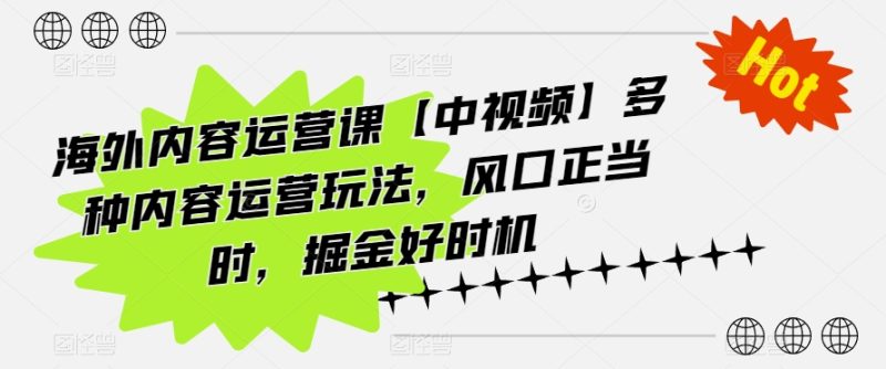 海外内容运营课【中视频】多种内容运营玩法，风口正当时，掘金好时机跨境课程-外贸教程-精品网课-电商运营课库课堂