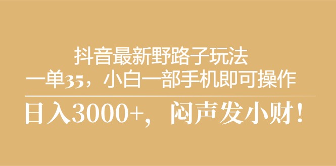 抖音最新野路子玩法，一单35，小白一部手机即可操作，，日入3000+，闷…跨境课程-外贸教程-精品网课-电商运营课库课堂
