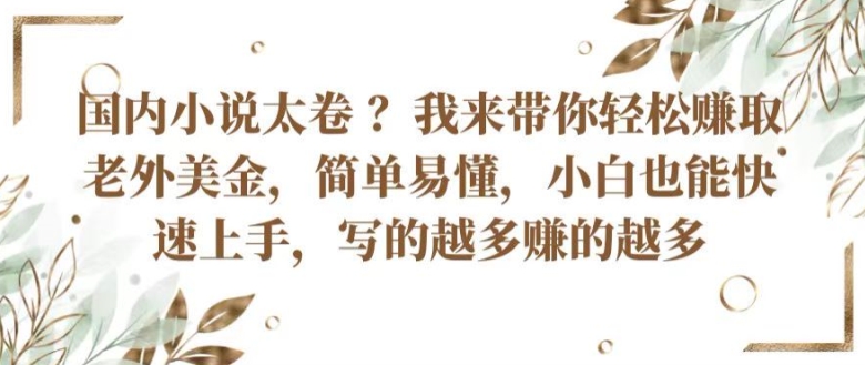 国内小说太卷 ?带你轻松赚取老外美金，简单易懂，小白也能快速上手，写的越多赚的越多跨境课程-外贸教程-精品网课-电商运营课库课堂