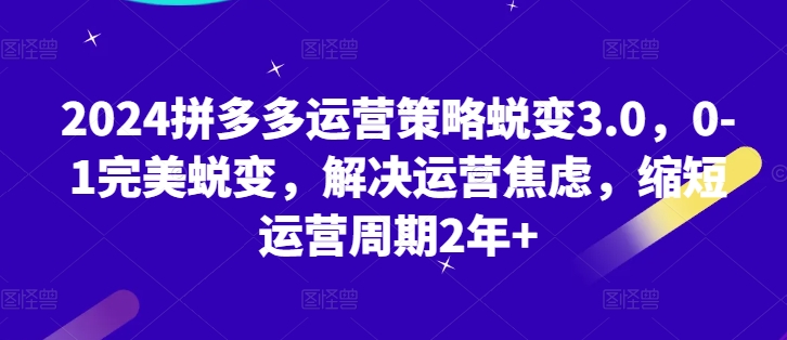 2024拼多多运营策略蜕变3.0，0-1完美蜕变，解决运营焦虑，缩短运营周期2年+跨境课程-外贸教程-精品网课-电商运营课库课堂