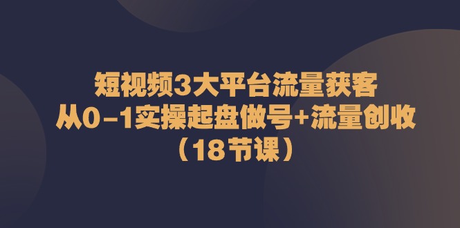 短视频3大平台·流量 获客：从0-1实操起盘做号+流量 创收（18节课）跨境课程-外贸教程-精品网课-电商运营课库课堂