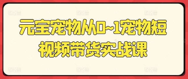 元宝宠物从0~1宠物短视频带货实战课跨境课程-外贸教程-精品网课-电商运营课库课堂