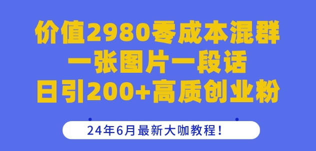价值2980零成本混群一张图片一段话日引200+高质创业粉，24年6月最新大咖教程跨境课程-外贸教程-精品网课-电商运营课库课堂