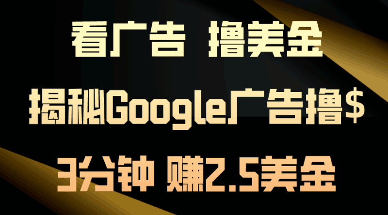 看广告，撸美金！3分钟赚2.5美金！日入200美金不是梦！揭秘Google广告…跨境课程-外贸教程-精品网课-电商运营课库课堂