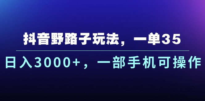 抖音野路子玩法，一单35.日入3000+，一部手机可操作跨境课程-外贸教程-精品网课-电商运营课库课堂