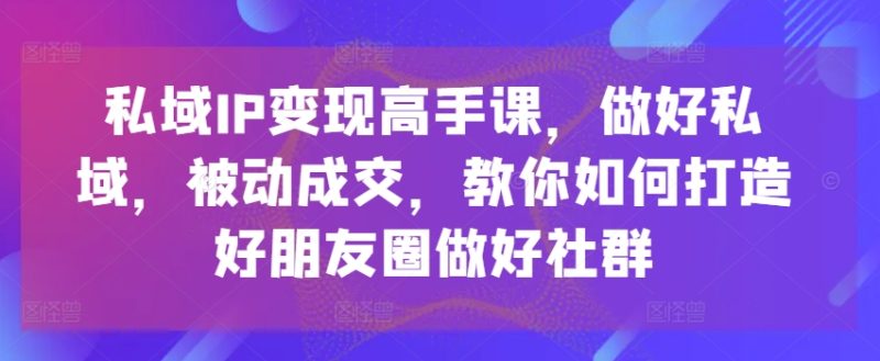 私域IP变现高手课，做好私域，被动成交，教你如何打造好朋友圈做好社群跨境课程-外贸教程-精品网课-电商运营课库课堂