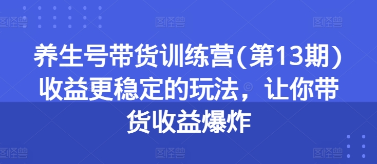 养生号带货训练营(第13期)收益更稳定的玩法，让你带货收益爆炸跨境课程-外贸教程-精品网课-电商运营课库课堂