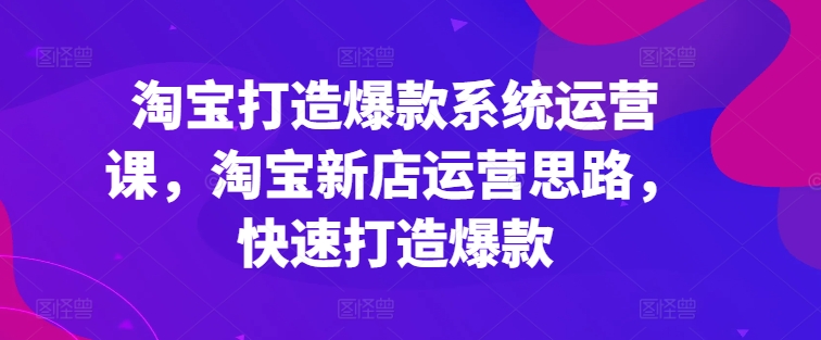 淘宝打造爆款系统运营课，淘宝新店运营思路，快速打造爆款跨境课程-外贸教程-精品网课-电商运营课库课堂