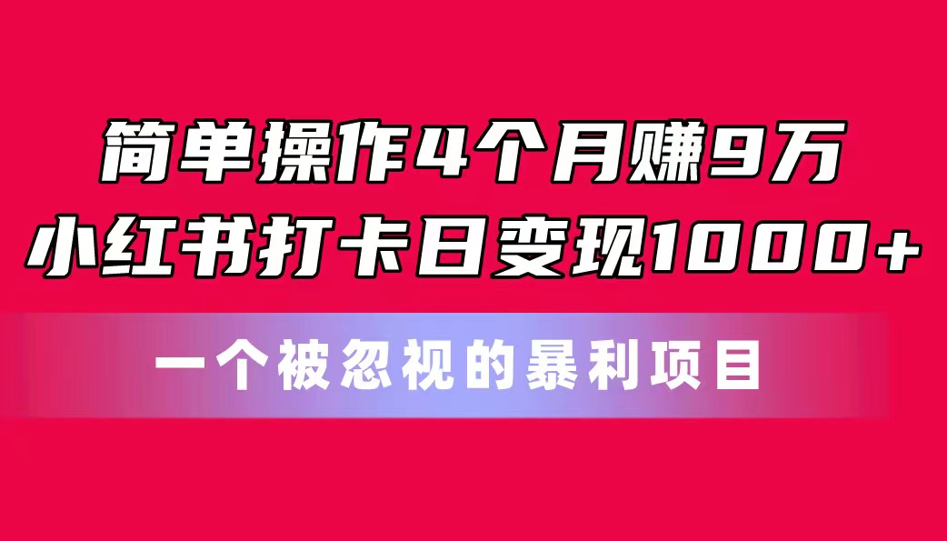 简单操作4个月赚9万！小红书打卡日变现1000+！一个被忽视的暴力项目跨境课程-外贸教程-精品网课-电商运营课库课堂