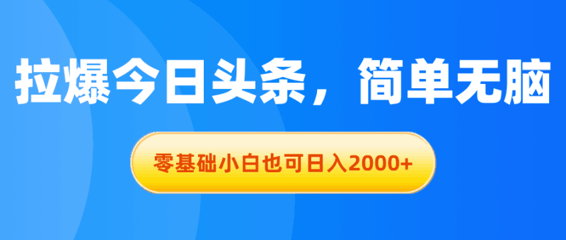 拉爆今日头条，简单无脑，零基础小白也可日入2000+跨境课程-外贸教程-精品网课-电商运营课库课堂