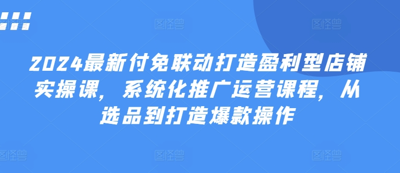 2024最新付免联动打造盈利型店铺实操课，​系统化推广运营课程，从选品到打造爆款操作跨境课程-外贸教程-精品网课-电商运营课库课堂