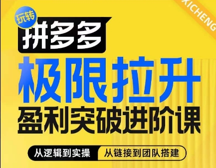 拼多多极限拉升盈利突破进阶课，​从算法到玩法，从玩法到团队搭建，体系化系统性帮助商家实现利润提升跨境课程-外贸教程-精品网课-电商运营课库课堂