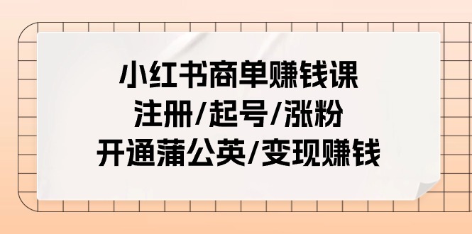 小红书商单赚钱课：注册/起号/涨粉/开通蒲公英/变现赚钱（25节课）跨境课程-外贸教程-精品网课-电商运营课库课堂