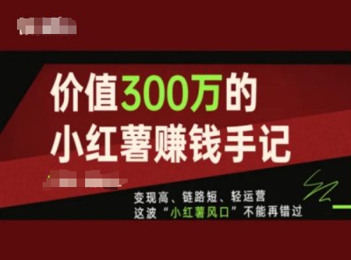 价值300万的小红书赚钱手记，变现高、链路短、轻运营，这波“小红薯风口”不能再错过跨境课程-外贸教程-精品网课-电商运营课库课堂