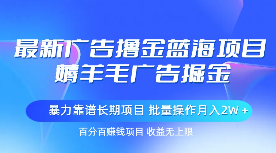 最新广告撸金蓝海项目，薅羊毛广告掘金 长期项目 批量操作月入2W＋跨境课程-外贸教程-精品网课-电商运营课库课堂