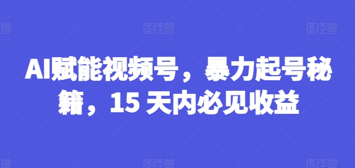 AI赋能视频号，暴力起号秘籍，15 天内必见收益跨境课程-外贸教程-精品网课-电商运营课库课堂