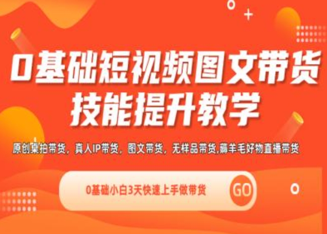 0基础短视频图文带货实操技能提升教学(直播课+视频课),0基础小白3天快速上手做带货跨境课程-外贸教程-精品网课-电商运营课库课堂