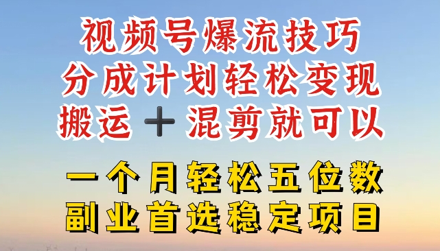视频号爆流技巧，分成计划轻松变现，搬运 +混剪就可以，一个月轻松五位数稳定项目跨境课程-外贸教程-精品网课-电商运营课库课堂