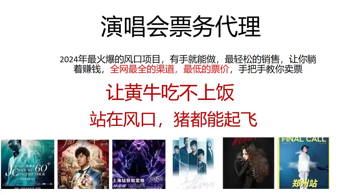 演唱会票务代理，2024年最火爆风口项目，全网最低的票价，小白一分钟上…跨境课程-外贸教程-精品网课-电商运营课库课堂