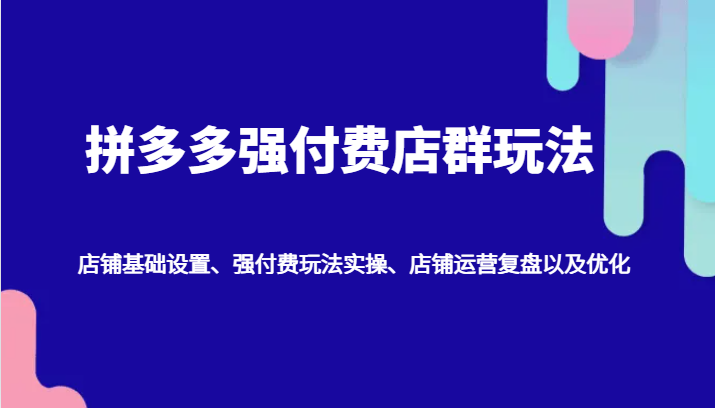 拼多多强付费店群玩法：店铺基础设置、强付费玩法实操、店铺运营复盘以及优化跨境课程-外贸教程-精品网课-电商运营课库课堂