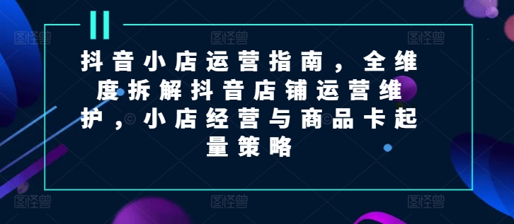 抖音小店运营指南，全维度拆解抖音店铺运营维护，小店经营与商品卡起量策略跨境课程-外贸教程-精品网课-电商运营课库课堂