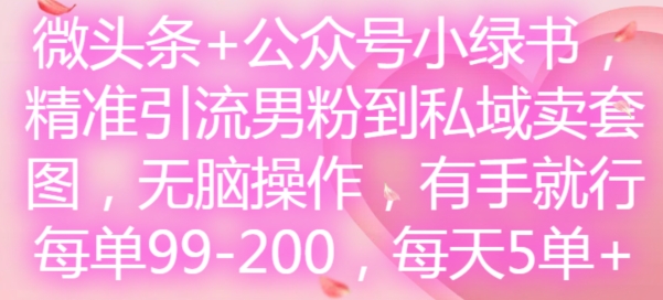 微头条+公众号小绿书，精准引流男粉到私域卖套图，无脑操作，有手就行，每单99-200，每天5单跨境课程-外贸教程-精品网课-电商运营课库课堂