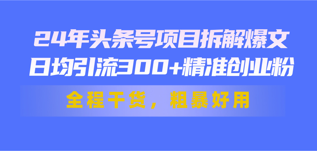 24年头条号项目拆解爆文，日均引流300+精准创业粉，全程干货，粗暴好用跨境课程-外贸教程-精品网课-电商运营课库课堂