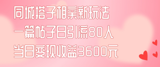 同城搭子相亲新玩法一篇帖子引流80人当日变现3600元(项目教程+实操教程)跨境课程-外贸教程-精品网课-电商运营课库课堂