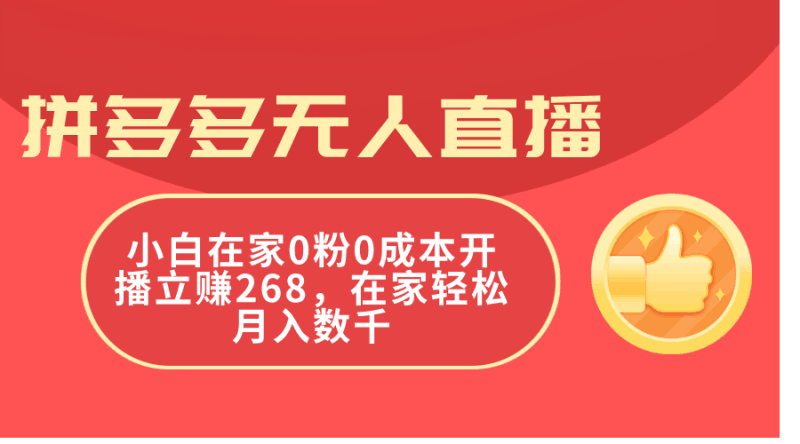 拼多多无人直播，小白在家0粉0成本开播立赚268，在家轻松月入数千跨境课程-外贸教程-精品网课-电商运营课库课堂