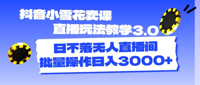 抖音小雪花卖课直播玩法教学3.0，日不落无人直播间，批量操作日入3000+跨境课程-外贸教程-精品网课-电商运营课库课堂
