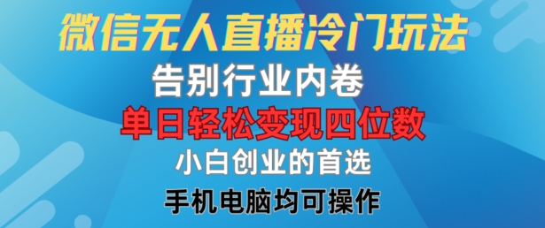 微信无人直播冷门玩法，告别行业内卷，单日轻松变现四位数，小白的创业首选跨境课程-外贸教程-精品网课-电商运营课库课堂