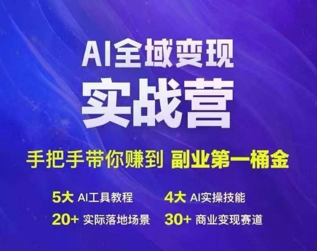 Ai全域变现实战营，手把手带你赚到副业第1桶金跨境课程-外贸教程-精品网课-电商运营课库课堂