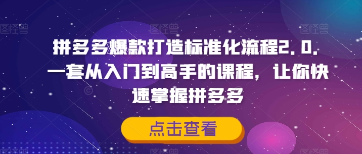 拼多多爆款打造标准化流程2.0，一套从入门到高手的课程，让你快速掌握拼多多跨境课程-外贸教程-精品网课-电商运营课库课堂