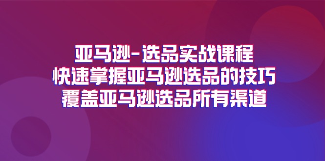 亚马逊-选品实战课程，快速掌握亚马逊选品的技巧，覆盖亚马逊选品所有渠道跨境课程-外贸教程-精品网课-电商运营课库课堂