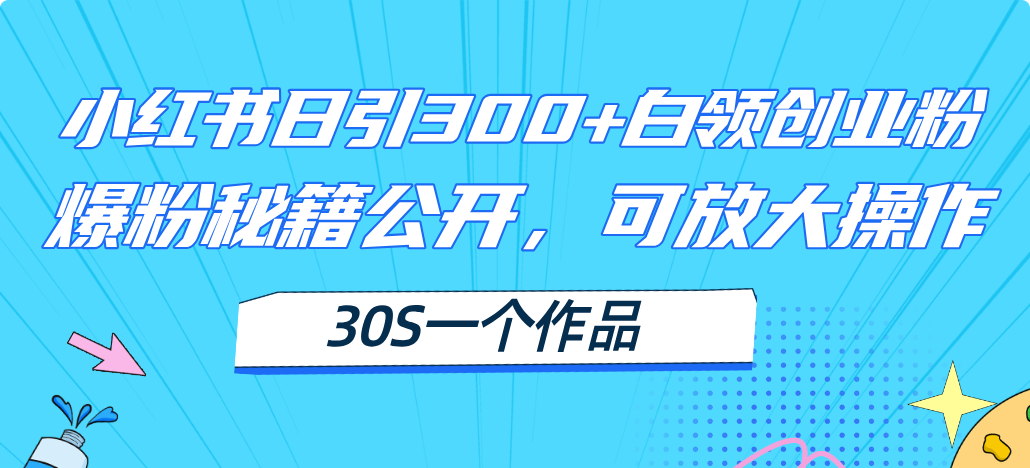 小红书日引300+高质白领创业粉，可放大操作，爆粉秘籍！30s一个作品跨境课程-外贸教程-精品网课-电商运营课库课堂