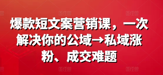 爆款短文案营销课，一次解决你的公域→私域涨粉、成交难题跨境课程-外贸教程-精品网课-电商运营课库课堂