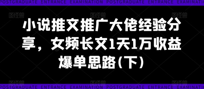 小说推文推广大佬经验分享，女频长文1天1万收益爆单思路(下)跨境课程-外贸教程-精品网课-电商运营课库课堂