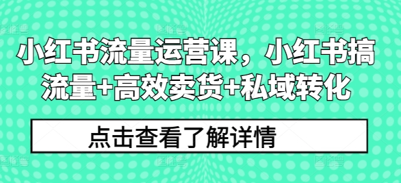 小红书流量运营课，小红书搞流量+高效卖货+私域转化跨境课程-外贸教程-精品网课-电商运营课库课堂