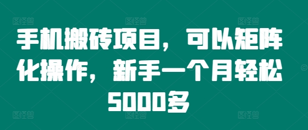 手机搬砖项目，可以矩阵化操作，新手一个月轻松5000多跨境课程-外贸教程-精品网课-电商运营课库课堂