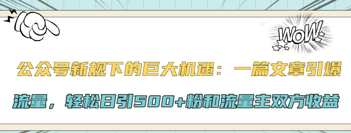 公众号新规下的巨大机遇：一篇文章引爆流量，轻松日引500+粉和流量主双方收益跨境课程-外贸教程-精品网课-电商运营课库课堂