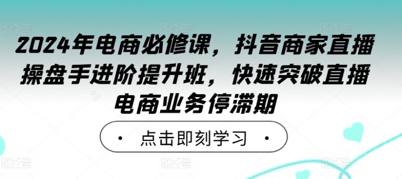 2024年电商必修课，抖音商家直播操盘手进阶提升班，快速突破直播电商业务停滞期跨境课程-外贸教程-精品网课-电商运营课库课堂