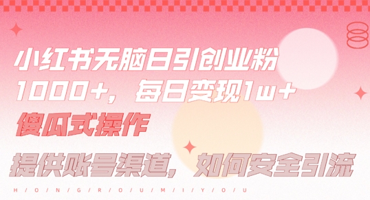 小红书无脑每日引流创业粉500+，小白每天只花半小时，躺赚长尾收益跨境课程-外贸教程-精品网课-电商运营课库课堂