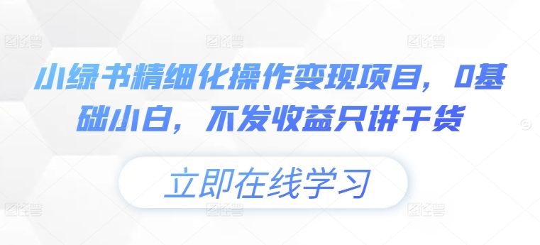 小绿书精细化操作变现项目，0基础小白，不发收益只讲干货跨境课程-外贸教程-精品网课-电商运营课库课堂