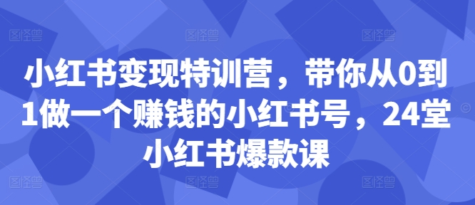 小红书变现特训营，带你从0到1做一个赚钱的小红书号，24堂小红书爆款课跨境课程-外贸教程-精品网课-电商运营课库课堂